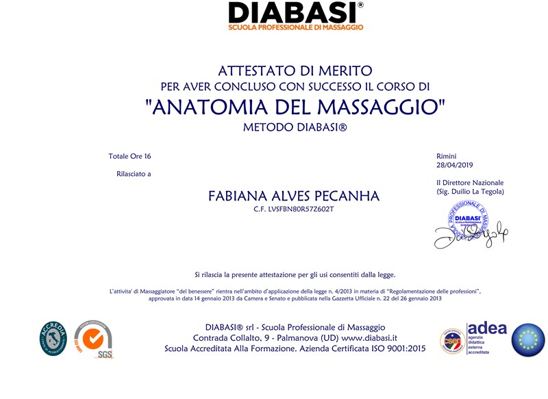 ATTESTATO ANATOMIA DEL MASSAGGIO